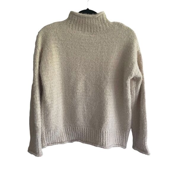 RACHEL ZOE Cream Chenille Mock Cowl Neck Long Sleeve Sweater Roll Hem XS - Picture 4 of 5